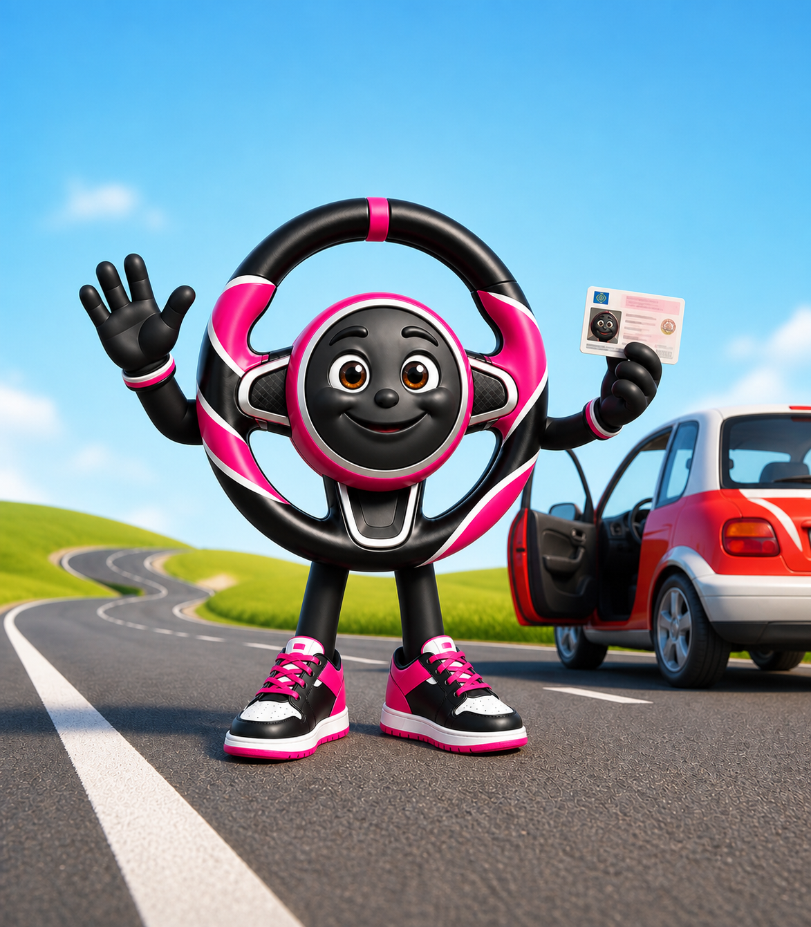 Mascotte officielle Auto-École Breteuil illustrant la liberté